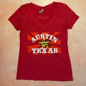 Women’s Red Austin Texas Live Music Capital of the World V Neck T-Shirt - M